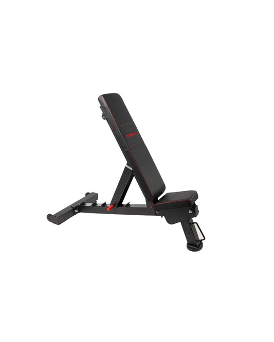 Adjustable Weight Bench with Wheels and Red Stitching