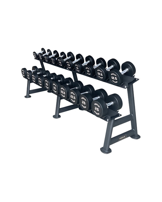 Rubber Dumbbell Set with Two Tier Storage Rack
